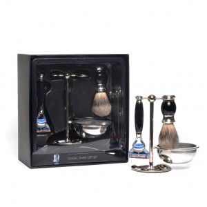 Home Black 4pc Set Faux Ebony Silvertip Shaving Brush Fusion Razor Stand Bowl 300x300 Home