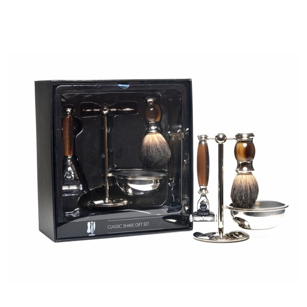 brown-4pc-set-faux-horn-pure-badger-shaving-brush-mach3-razor-stand-bowl