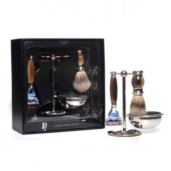 brown-4pc-set-faux-horn-silvertip-shaving-brush-fusion-razor-stand-bowl