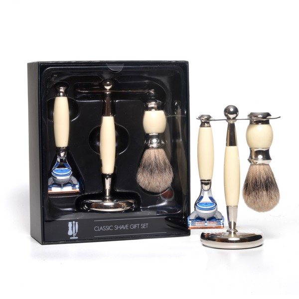 cream-3pc-shaving-set-faux-ivory-silvertip-shaving-brush-fusion-razor-stand