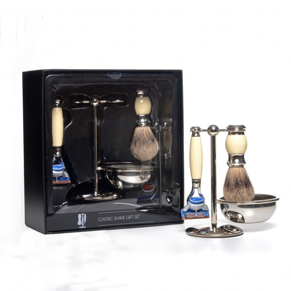 cream-4pc-set-faux-ivory-silvertip-shaving-brush-fusion-razor-stand-bowl
